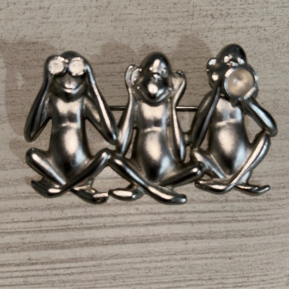 Vintage OAJC See No Evil Hear No Evil Speak No Evil Monkey Brooch Pin